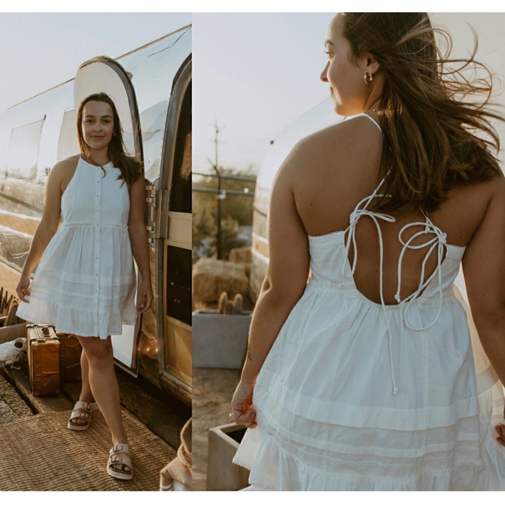 FREE PEOPLE Desert Days Stripe Mini Dress in Ivory Combo Size Medium